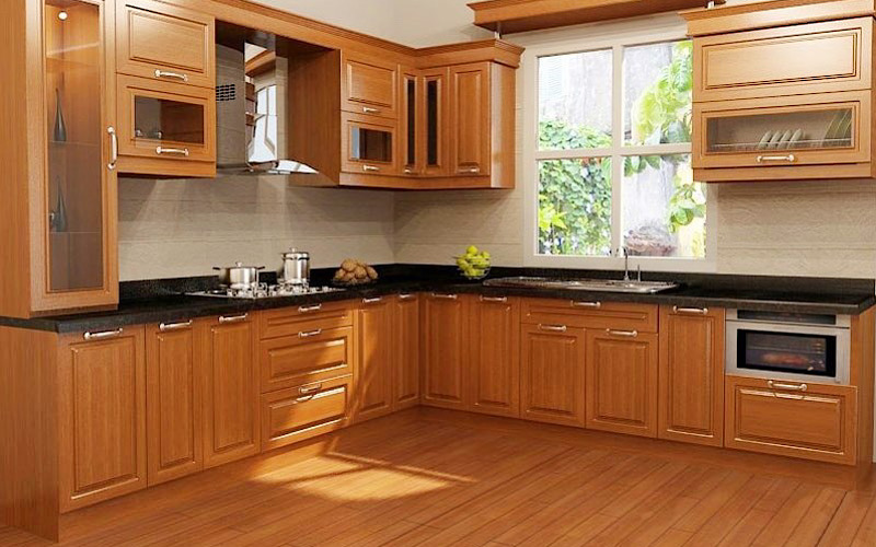 Hình ảnh tủ bếp chữ L trong căn bếp được sử dụng phổ biến