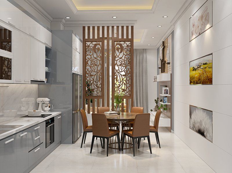 Thiết kế vách ngăn phòng khách với bếp có nhiều mẫu khác nhau